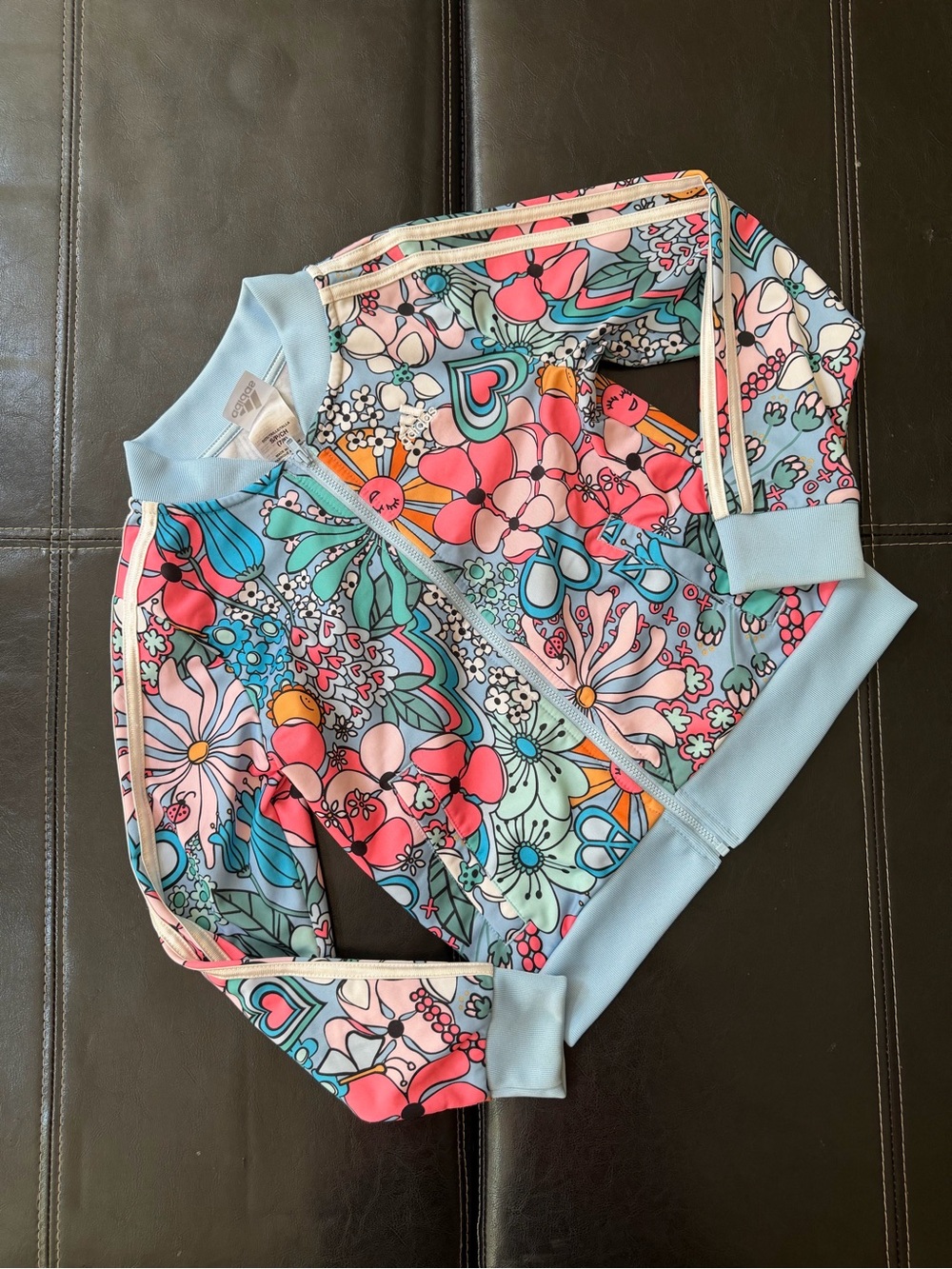 Adidas - Girl’s Floral Zip Jacket - Light Blue, Pink, Teal